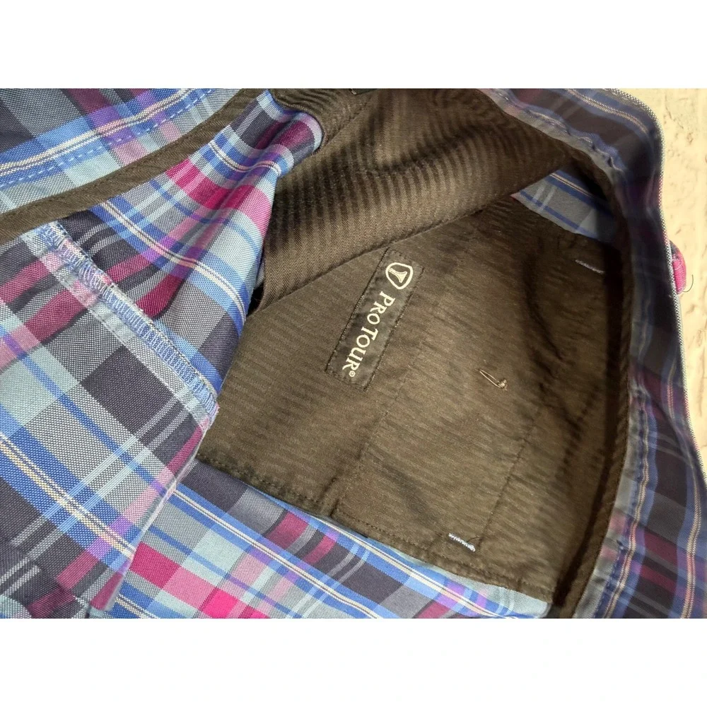 Pro Tour Mens Blue Pink Plaid Golf Shorts Size 38 Flat Front Polyester